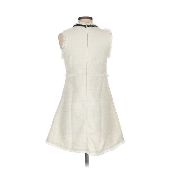Ivory White Black Ribbon Neck Tweed Mini Sleeveless Dress Small - Picture 3 of 3